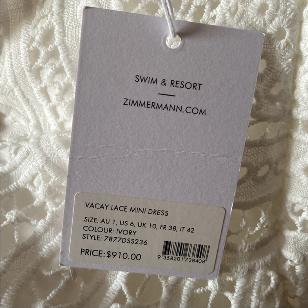 Zimmermann Vacay Lace & Eyelet Asymmetrical Open Back Mini Dress Size AU 1 US 6 - Picture 4 of 8